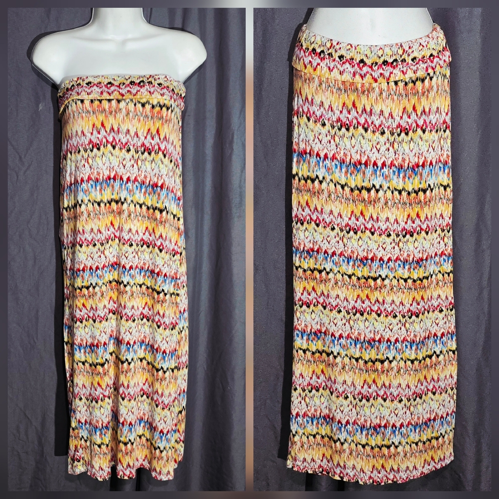 L8ter 2-in-1 Chevron Ikat Maxi Dress Convertible Maxi Skirt Boho Summer S